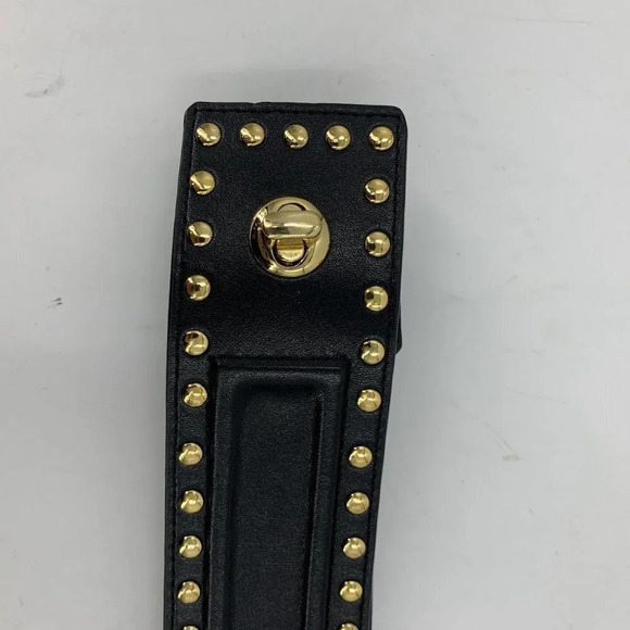 Saks Fifth Avenue Women\'s Italian Leather Belt Black Gold Studs Size L NWOT $168 main image 7
